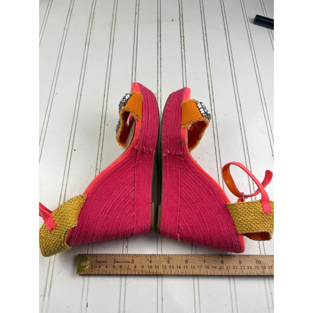Gianni Bini Vintage Y2K Pink Orange Jeweled Wedge Heel Sandals Women's Size 10M